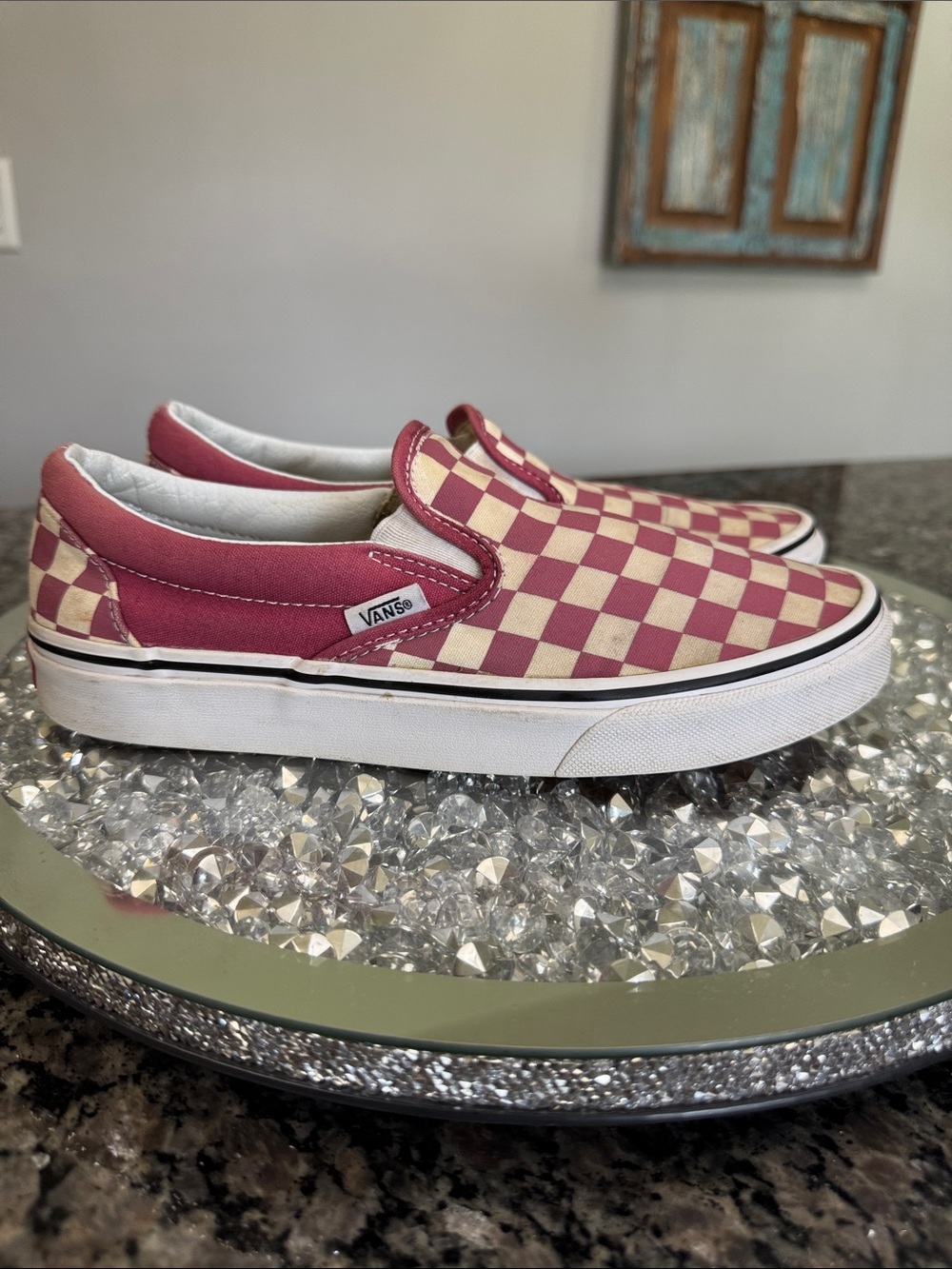 Vans Slip-On Checkerboard Pink and Cream Canvas Loafers